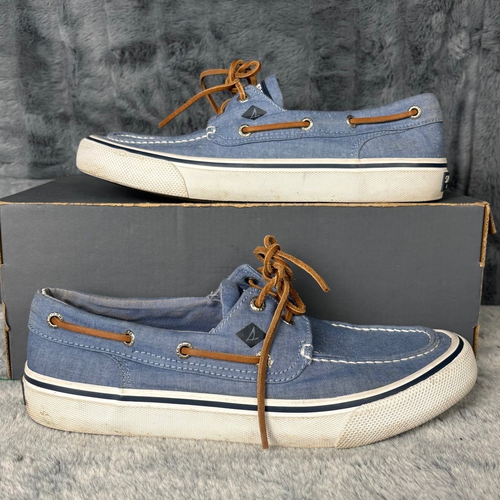 Sperry Top-Sider Bahama II Mens 8.5 Blue Denim Canvas Boat Shoes STS19247